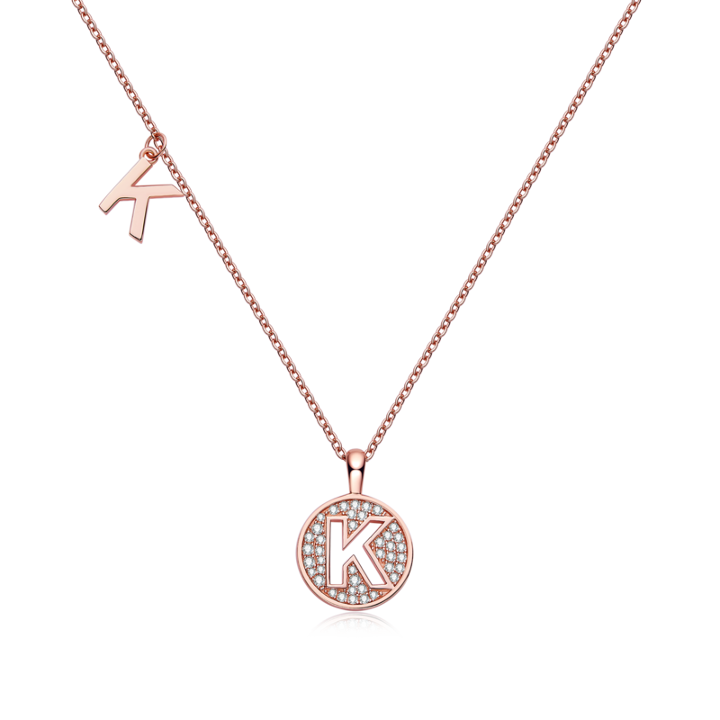 K pendant S925 silver plated rose gold Moissanite diamond light luxury letter necklace